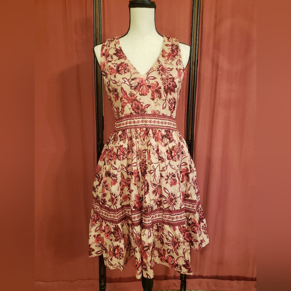 KATE SPADE cotton pink and red floral print sleeveless midi dress Size 4 Small